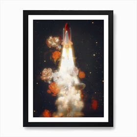 Space Shuttle & Flowers Art Print