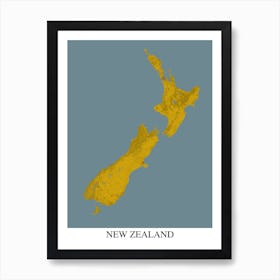 New Zealand Yellow Blue Map Art Print
