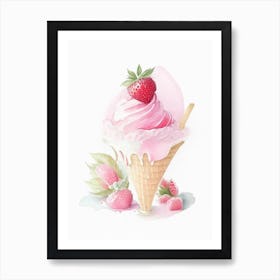 Strawberry Ice Cream Dessert Gouache Flower Art Print