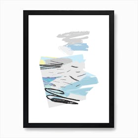 Abstract Blue and Grey Scribble Shapes Art Print