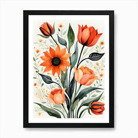 Watercolor Flowers In A Vase 15 Art Print