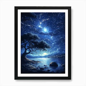 Tree In The Night Sky Art Print