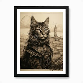 A Medieval Cat In Armour Portrait Art Print