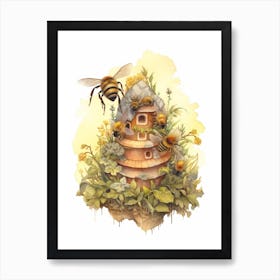 Plasterer Bee Beehive Watercolour Illustration 4 Art Print