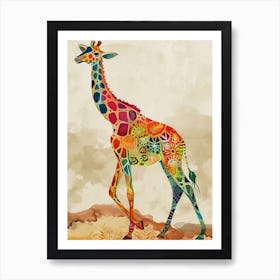 Giraffe Geometric Watercolour Pattern 1 Art Print