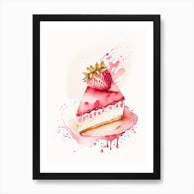 Strawberry Cheesecake, Dessert, Food Minimalist Watercolour Art Print