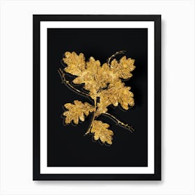 Vintage English Oak Botanical in Gold on Black n.0337 Art Print