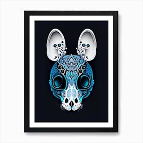 Animal Skull 2 Blue Doodle Art Print