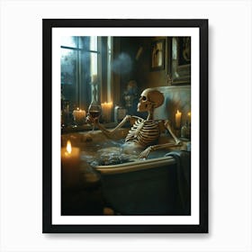 Skeleton's Bath Time Halloween Art Print