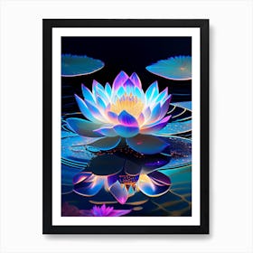 Blooming Lotus Flower In Pond Holographic 3 Art Print