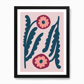 Two Flowers Folk Art Naïve Print Art Print