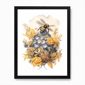 Mountain Bumble Bee Beehive Watercolour Illustration 3 Art Print