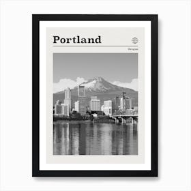 Portland Skyline Oregon Black And White Art Print