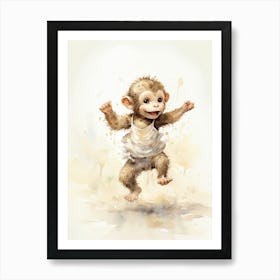 Monkey Painting Dancing Watercolour 2 Art Print