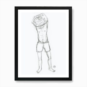 Man Taking Off T Shirt - minimal line drawing sketch pencil male nude erotic homoerotic Art Print