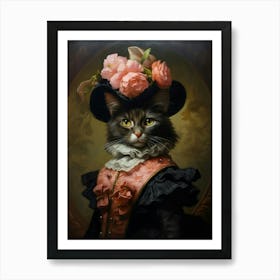 Medieval Black Cat Rococo Style 2 Art Print