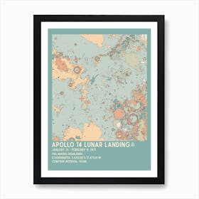 Apollo 14 Lunar Landing Site Vintage Moon Map Art Print