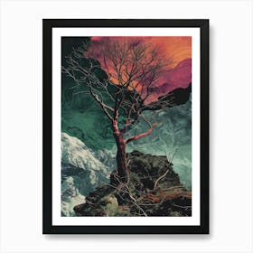 Night Sky Nature Tree Night Landscape Forest Galaxy Fantasy Dark Sky Planet Art Print