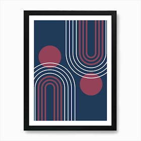 Mid Century Modern Geometric B31 In Navy Blue And Burgundy (Rainbow And Sun Abstract) 01 Art Print