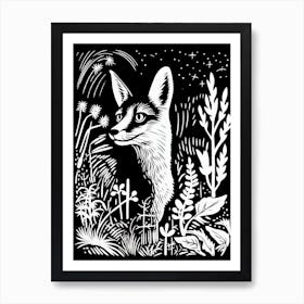 Fox In The Forest Linocut Illustration 7  Art Print