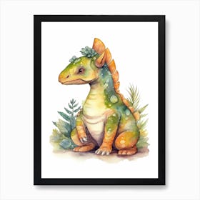 Parasaurolophus Cute Dinosaur Watercolour 1 Art Print