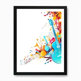 Music Background With Guitar And Musical Notes Art Print