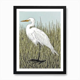 Egret 3 Linocut Bird Art Print