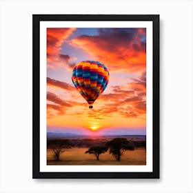 Hot Air Balloon In The Sky At Sunset Art Print