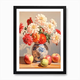 Zinnia Flower And Peaches Still Life Painting 4 Dreamy Art Print