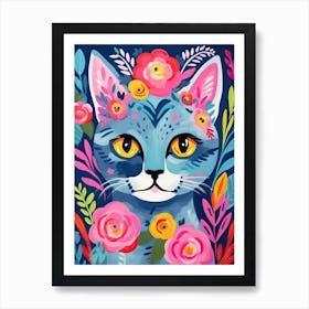 Russian Blue Cat With A Flower Crown Painting Matisse Style 2 Art Print