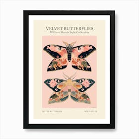 Velvet Butterflies Collection Textile Butterflies William Morris Style 3 Art Print