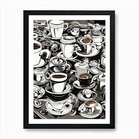 Multi coffee cups abstract Art Print