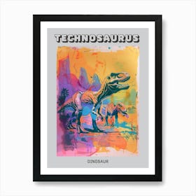 Dinosaur Paint Drip Illustration In The Desert Poster Art Print