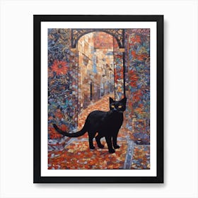 Painting Of Marrakech With A Cat In The Style Of William Morris 3 Art Print
