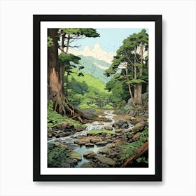 Aso Kuju National Park In Kumamoto, Ukiyo E Drawing 1 Art Print