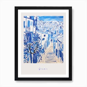 Girona Spain 2 Mediterranean Blue Drawing Poster Art Print