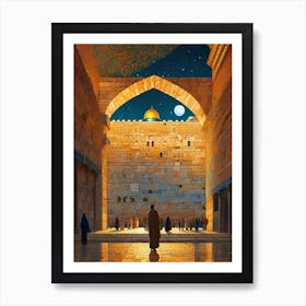The Western Wall - Dome Of The Rock - Trippy Abstract Cityscape Iconic Wall Decor Visionary Psychedelic Fractals Fantasy Art Cool Full Moon Third Eye Space Sci-fi Awesome Futuristic Ancient Paintings For Your Home Gift For Him Art Print