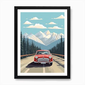 A Mini Cooper Car In Icefields Parkway Flat Illustration 3 Art Print