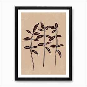 Three Leaves On A Beige Background Art Print