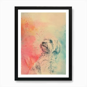 Havanese Dog Pastel Line Watercolour Illustration  4 Art Print