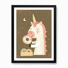 Unicorn Eating Rainbow Sprinkled Donuts Muted Pastels 1 Art Print