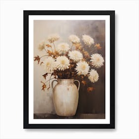 Chrysanthemum, Autumn Fall Flowers Sitting In A White Vase, Farmhouse Style 1 Art Print