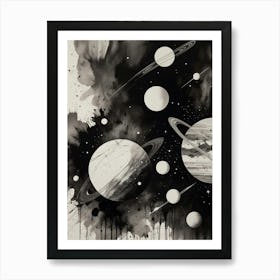 Planets In Black And White Art Print