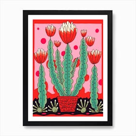 Pink And Red Plant Illustration Pencil Cactus 1 Art Print