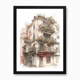 San Telmo Buenos Aires Neighborhood, Watercolour 1 Art Print