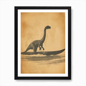 Vintage Apatosaurus Dinosaur On A Surf Board 1 Poster