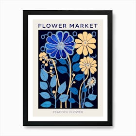 Blue Flower Market Poster Peacock Flower Market Poster 4 Art Print