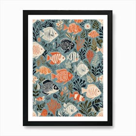 Pattern With Blue & Orange Fish Art Print