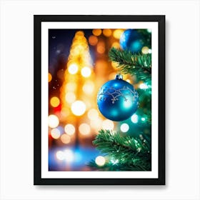 Christmas Tree Ball Background Holiday Merry Celebration Pine Ornament Glow Happy Design (10) Art Print