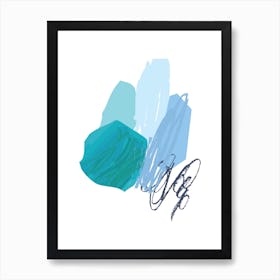 Abstract Teal Circle with Blue Drawing Art Print